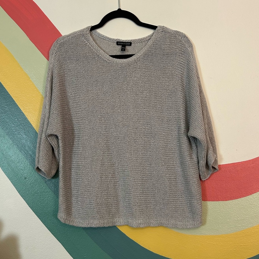 Eileen Fisher Women's Gray Silver Boxy Knit Sweater Linen Blend Size Small
